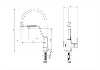 Смеситель для кухни Wonzon & Woghand WW-88458013-CR с гибким изливом и подключением фильтра хром